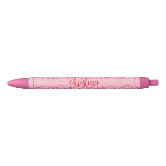 Girly Blush Roze Leuke Dier Print Harten Naam Zwarte Inkt Pen (Voorkant)
