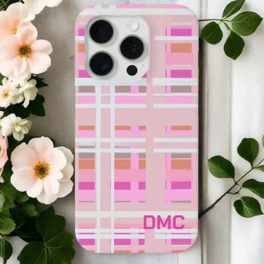 Girly blush roze magenta oranje witte plaid streep Case-Mate iPhone case