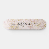 Girly blush roze marmer Gold glitter script name Persoonlijk Skateboard (Horizontaal)