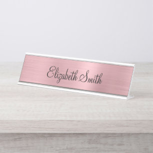 Girly Blush Roze Metaalglans Bureau Naambordje