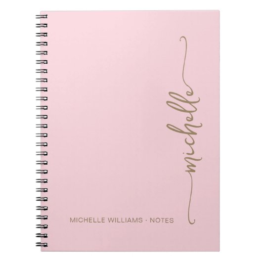 Girly Blush Roze Moderne Gouden Script Monogram Na Notitieboek (Voorkant)