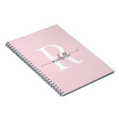 Girly Blush Roze Moderne Script Monogram Naam Notitieboek (Rechterzijde)