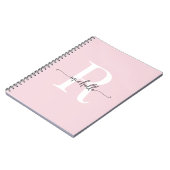 Girly Blush Roze Moderne Script Monogram Naam Notitieboek (Linkerzijde)