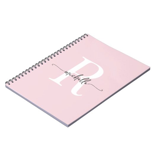 Girly Blush Roze Moderne Script Monogram Naam Notitieboek (Linkerzijde)