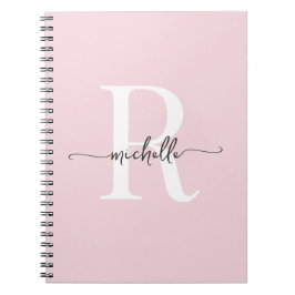 Girly Blush Roze Moderne Script Monogram Naam Notitieboek