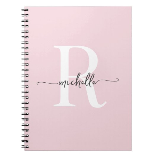 Girly Blush Roze Moderne Script Monogram Naam Notitieboek (Voorkant)