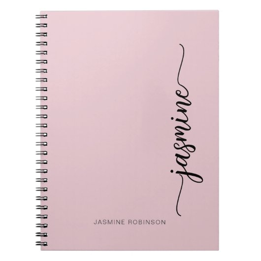 Girly Blush Roze Moderne Script Monogram naam Notitieboek (Voorkant)