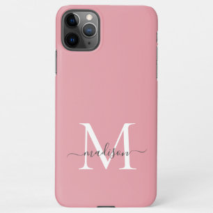 Girly Blush Roze Monogram Elegant Grijs Chic Scrip iPhone 11Pro Max Hoesje