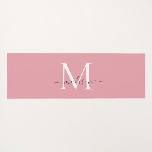 Girly Blush Roze Monogram Elegant Vrouwelijk Scrip Yogamat (Achterkant (horizontaal))