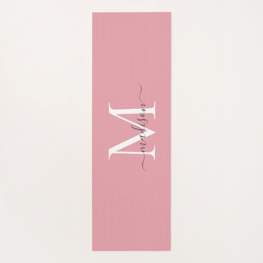 Girly Blush Roze Monogram Elegant Vrouwelijk Scrip Yogamat (Achterkant)