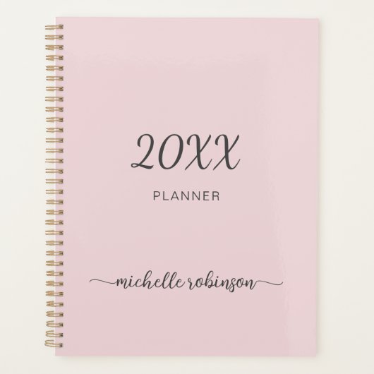 Girly Blush Roze Monogram Naam Schrift 2023 Planne Planner (Voorkant)
