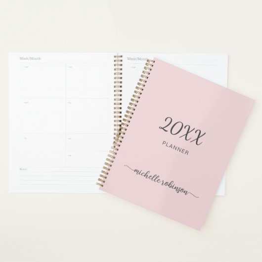 Girly Blush Roze Monogram Naam Script 2023 Planner (Display)