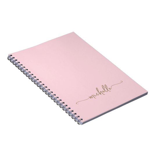 Girly Blush Roze Monogram Naam Script Handtekening Notitieboek (Rechterzijde)