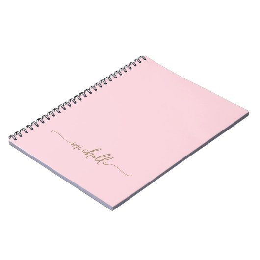 Girly Blush Roze Monogram Naam Script Handtekening Notitieboek (Linkerzijde)
