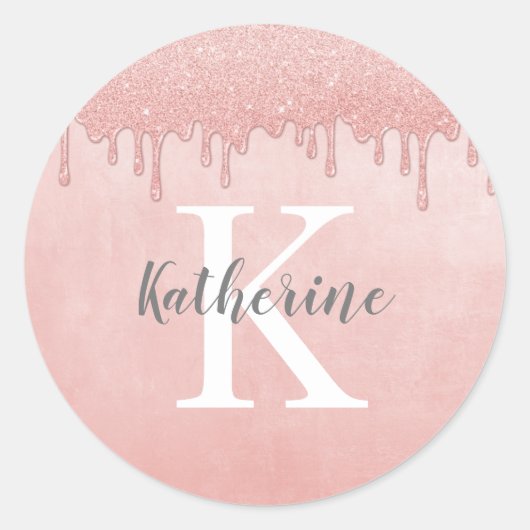 Girly Blush Roze Monogram Ronde Sticker (Voorkant)