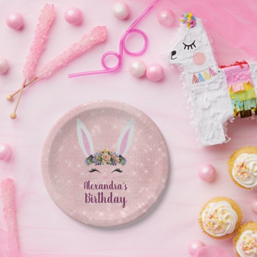 Girly Blush Roze Paashaas Verjaardagsfeestje Papieren Bordje (Feest)