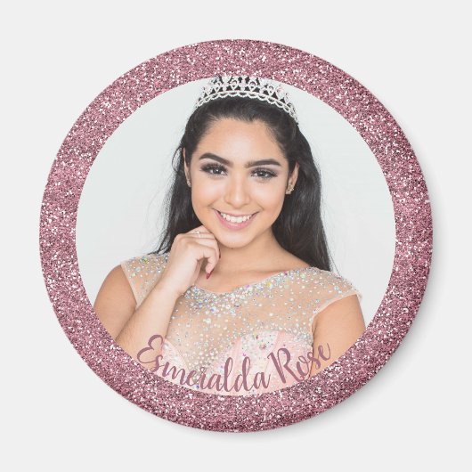 Girly Blush Roze | Roos Gold Glitter Foto Magneet (Voorkant)