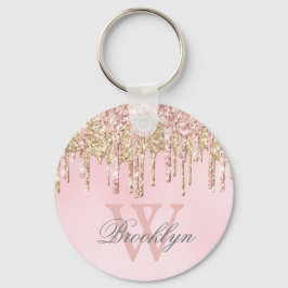 Girly Blush Roze Rose Gold Glitter Drivers Monogra Sleutelhanger