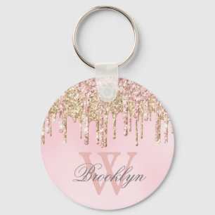 Girly Blush Roze Rose Gold Glitter Drivers Monogra Sleutelhanger