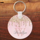 Girly Blush Roze Rose Gold Glitter Drivers Monogra Sleutelhanger (Voorkant)