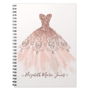 Girly Blush roze Rose Gold Sparkle Gown Script Notitieboek