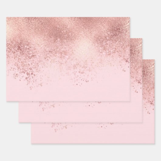 Girly Blush roze Rose Gold Sprayed Confetti Ombre Inpakpapier Vel (Set)