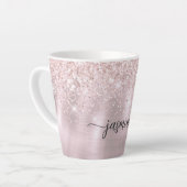 Girly Blush Roze Rose Goud Glitter Metaal Monogram Latte Mok (Linkerhoek)