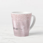 Girly Blush Roze Rose Goud Glitter Metaal Monogram Latte Mok (Rechterhoek)