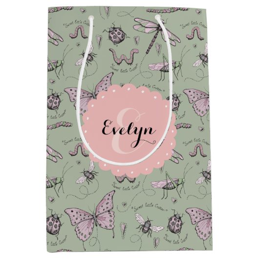 Girly Blush Roze & Sage Zoete Kleine Critter Naam Medium Cadeauzakje (Voorkant)