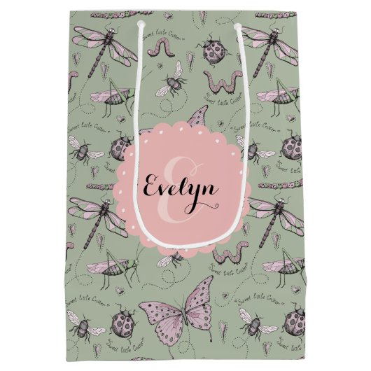 Girly Blush Roze & Sage Zoete Kleine Critter Naam Medium Cadeauzakje (Achterkant)