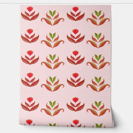 Girly Blush Roze  Schattige Bloemen Folk Art Print Behang