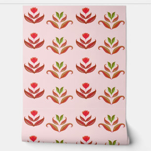 Girly Blush Roze Schattige Bloemen Folk Art Print Behang