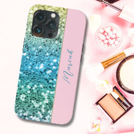 Girly Blush Roze Sparkle Blauw Blauwgroen Regenboo Case-Mate iPhone Case