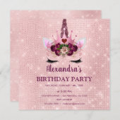 Girly Blush Roze Sparkle Eenhoorn Verjaardagsfeest Kaart (Voorkant / Achterkant)