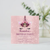 Girly Blush Roze Sparkle Eenhoorn Verjaardagsfeest Kaart (Staand voorkant)