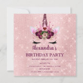 Girly Blush Roze Sparkle Eenhoorn Verjaardagsfeest Kaart (Voorkant)