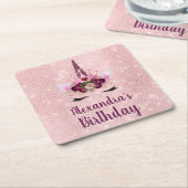 Girly Blush Roze Sparkle Eenhoorn Verjaardagsfeest Kartonnen Onderzetters (Schuin)