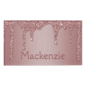 Girly Blush Roze Sparkle Glitter Drips Naambadge (Voorkant)