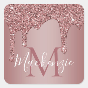 Girly Blush Roze Sparkle Glitter Drips Vierkante Sticker