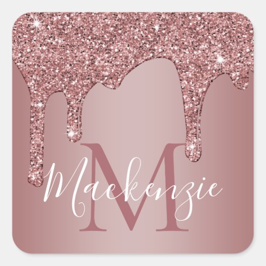 Girly Blush Roze Sparkle Glitter Drips Vierkante Sticker (Voorkant)
