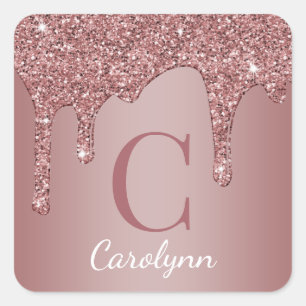 Girly Blush Roze Sparkle Glitter Drips Vierkante Sticker