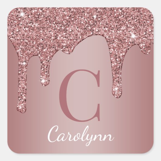 Girly Blush Roze Sparkle Glitter Drips Vierkante Sticker (Voorkant)