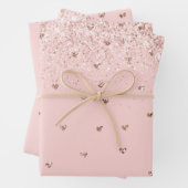 Girly Blush Roze Sparkle Glitter Harten Inpakpapier Vel (In situ)