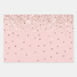 Girly Blush Roze Sparkle Glitter Harten Inpakpapier Vel