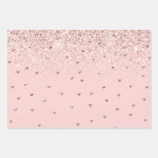 Girly Blush Roze Sparkle Glitter Harten Inpakpapier Vel (Voorkant)