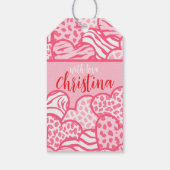 Girly Blush Roze Speelse Dierenprint Harten Naam Cadeaulabel (Achterkant)