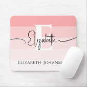 Girly Blush Roze Strepen Minimalistisch Wit Monogr Muismat (Met muis)