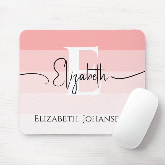 Girly Blush Roze Strepen Minimalistisch Wit Monogr Muismat (Met muis)