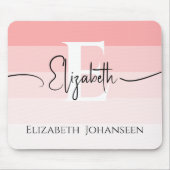 Girly Blush Roze Strepen Minimalistisch Wit Monogr Muismat (Voorkant)