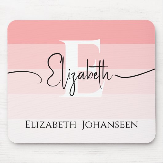 Girly Blush Roze Strepen Minimalistisch Wit Monogr Muismat (Voorkant)